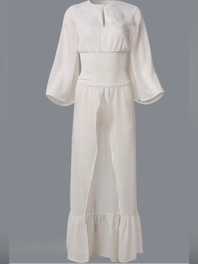Venus | Maxi Top with Smocked Waist | Off white & Silver | sz 16 | Like New